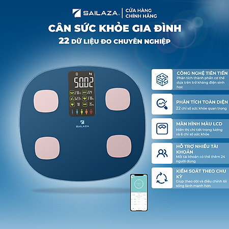 Cân Điện Tử Thông Minh cao cấp chính hãng Sailaza SA- 1211, đo 22 dữ liệu Sức Khỏe + màn hình màu LCD