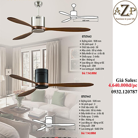 AZP - ĐÈN QUẠT TRẦN / ĐÈN TRANG TRÍ / ĐÈN PHÒNG KHÁCH / PHÒNG NGỦ AZP-QT521442 / QT521443 phong cách đương đại, hàng nhập khẩu AZP