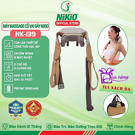 Máy massage cổ vai gáy Nikio NK-139 - Pin sạc, tặng túi xách, nhiệt nóng, động cơ không chổi than êm ái bền bỉ