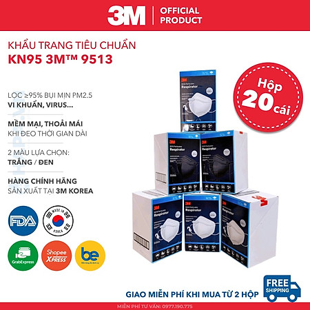 Khẩu Trang 3M KF94 9013 | 3M KN95 9513 Đạt Chuẩn FDA Lọc >95% Bụi Mịn PM2.5 Nhập Khẩu Hàn Quốc - Hàng Chính Hãng 3M - Khẩu Trang Y Tế Chuẩn 3D Mask, Thiết Kế Thoải Mái Khi Đeo