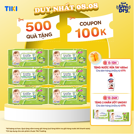 Combo 6 Khăn Ướt Unifresh Aloevera 80M (80 Miếng)