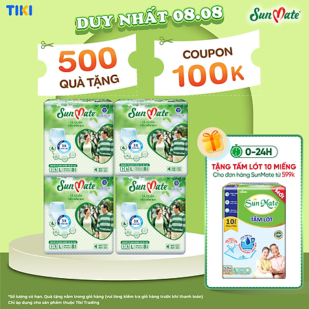 Combo 4 Tã Quần Người Lớn SunMate Siêu Mềm Mại size M9, L8