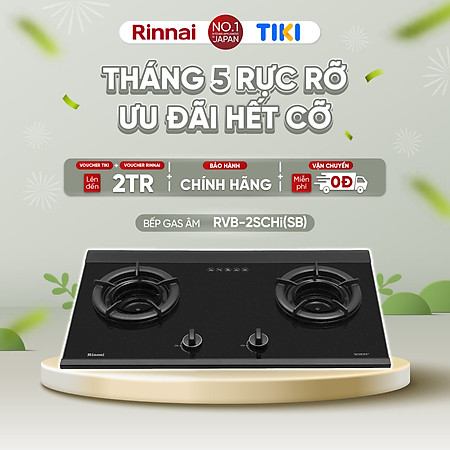 Bếp gas âm đầu đốt trong Rinnai RVB-2SCHi(SB) mặt bếp kính SCHOTT và kiềng bếp gang - Hàng chính hãng