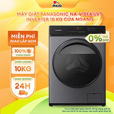 Máy Giặt Cửa Trước Panasonic 10kg NA-V10FA1LVT - Giặt Thông Minh - Giặt Diệt Khuẩn - Tự Động Vệ Sinh Lồng Giặt & Vòng Đệm  - Hàng chính hãng