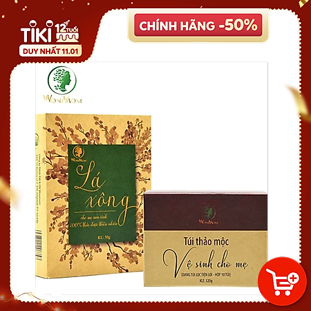 Bộ chăm sóc mẹ là siêu nhân, khử mùi, phục hồi năng lượng cho mẹ sau sinh Wonmom (1 lá xông + 1 hộp thảo mộc vệ sinh vùng kín cho mẹ)