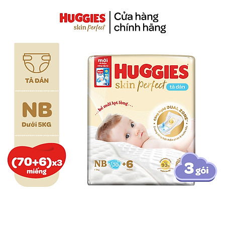 Thùng 3 gói Tã dán sơ sinh Huggies Tràm Trà NB70/S54/S80