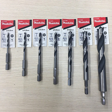 5 Mũi khoan gỗ 3, 4, 5, 6, 8mm đuôi lục giác 1/4in (6.35mm) Makita