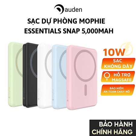 Sạc dự phòng mophie Essentials Snap+ 5,000mAh, hỗ trợ sạc từ tính - Hàng chính hãng