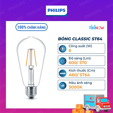 Bóng đèn Philips LED Classic (ánh sáng vàng 3000K) - Thiết kế cổ điển, ánh sáng chất lượng cao