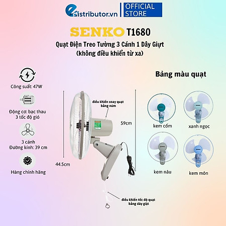 Quạt Treo Remote SENKO TR1683 ( Có Remote) / TR1628 (Có Điều Khiển Từ Xa) - Quạt T1682 / T1680 ( Không Có Điều Khiển Từ Xa) - Hàng Chính Hãng - Bảo Hành 12 Tháng - Quạt Treo Tường Senko Có Remote TR1628 (Tương tự mã TR1683)
