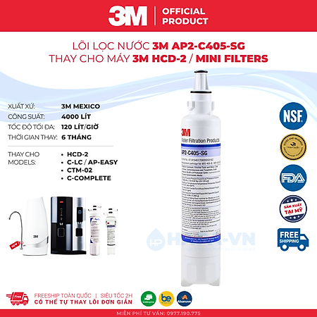 Lõi Lọc Nước 3M AP2-C405-SG Thay Cho Máy Lọc Nước Nóng Lạnh Để Bàn 3M HCD-2 Hoặc 3M Mini Filter - Nhập Khẩu Mỹ, Hàng Chính Hãng