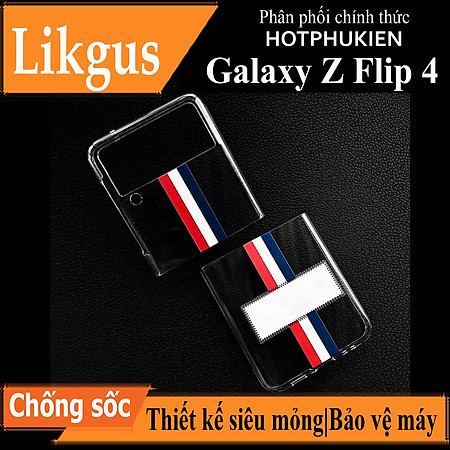 Ốp lưng chống sốc trong suốt cho Samsung Galaxy Z Flip 4 hiệu Likgus Thom Brow (chất liệu cao cấp, thiết kế thời trang họa tiết 3 sọc màu) - hàng nhập khẩu