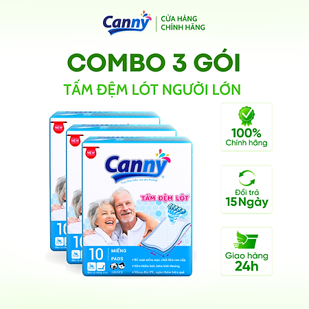 Combo 3 Tấm Đệm Lót Người Lớn Canny Siêu Mềm Mại, Siêu Thấm, Kháng Khuẩn 45x70cm (10 miếng)