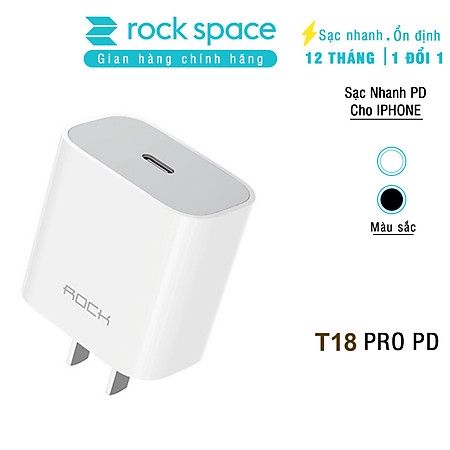 Củ sạc nhanh Rockspace T18 dành cho iphone 20W chuẩn PD, cổng ra typeC - Hàng chính hãng