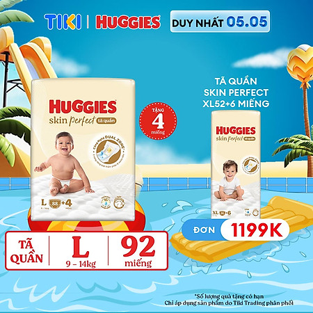 Tã quần Huggies Skin Perfect Mega Jumbo L88+4 miếng với 2 vùng thấm giảm kích ứng da