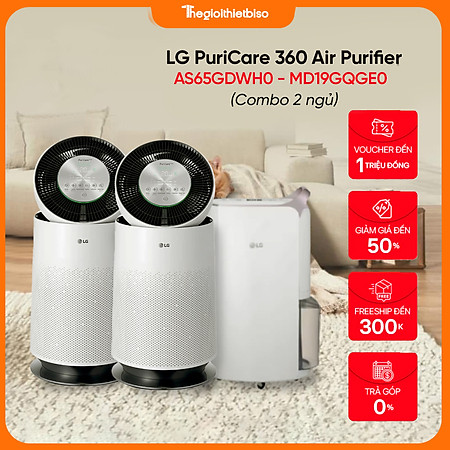 Máy lọc không khí LG PuriCare360 - AS65GDWH0 - Máy hút ẩm 19L LG - MD19GQGE0 - Hàng chính hãng LG