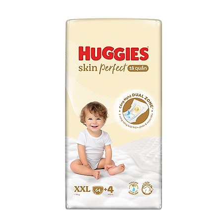 Tã quần Huggies Skin Perfect Mega Jumbo XXL64+4 miếng với 2 vùng thấm giảm kích ứng da