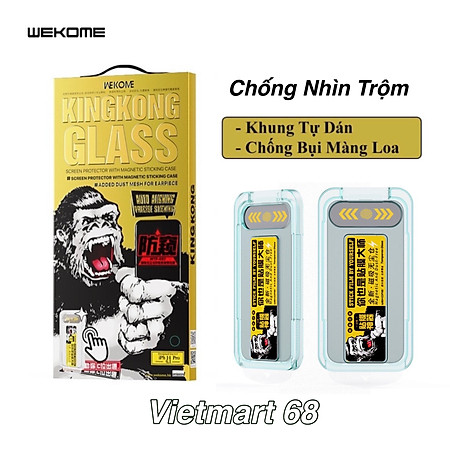 Kính Cường Lực KingKong Có Khung Tự Dán, Ngăn Bụi Loa Dành Cho iPhone - Full Hộp, Dán Full Màn - Hàng Chính Hãng