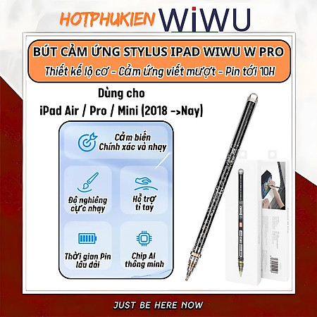 Bút cảm ứng lộ cơ cảm biến nghiêng chống tì tay sạc nam châm WIWU Stylus W PRO cho iPad Pro Air Mini đời 2018 trở lên Gen 7 8 9 10 10.9 11 12.9 13 Mini 6 M1 M2 M3 M4 - Hàng nhập khẩu