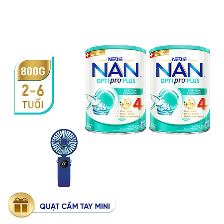 Bộ 2 lon Sữa bột Nestlé NAN OPTIPRO PLUS 4 800g/lon với 5HMO Giúp tiêu hóa tốt