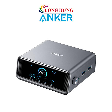 Bộ sạc nhanh Anker GaNPrime Smart Ultra-Powerful Desktop Charging Station 250W 2USB 4Type-C A2345 - Hàng chính hãng