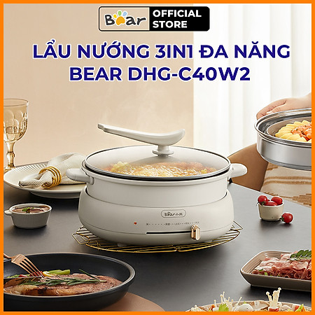 Bộ Nồi Lẩu Nướng Bear 3 khay 3in1 DHG-C40W2 - Hàng Chính Hãng