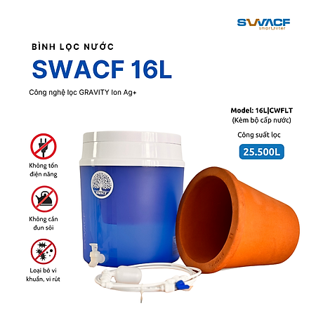 Bình lọc nước uống trực tiếp SWACF 16L | CWFLT Nano bạc, lõi lọc 7L, tốc độ lọc 2 - 4 lít/giờ, giữ khoáng thiết yếu - Công nghệ Mỹ