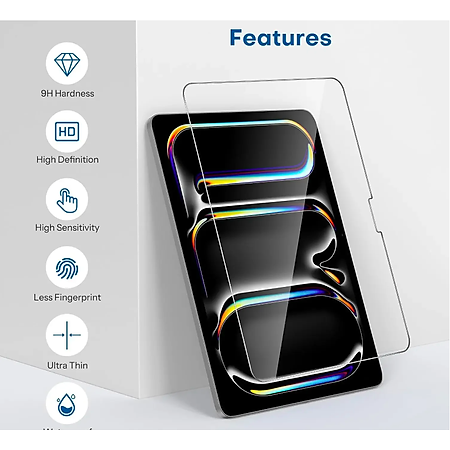 Miếng dán màn hình kính cường lực cho iPad Pro 13 inch M4 2024/ iPad Pro 11 inch M4 2024 hiệu Pro Glass (mỏng 0.2 mm, vát cạnh 2.5D, chống trầy, chống va đập - hàng nhập khẩu