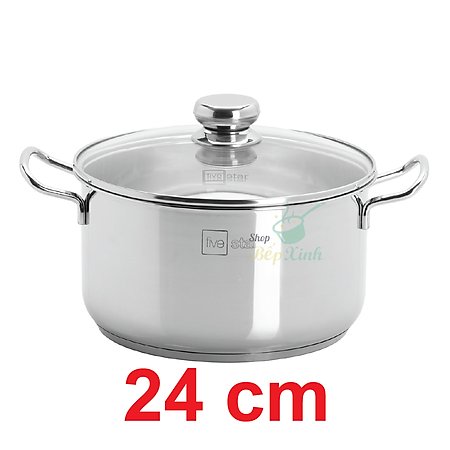 Nồi Inox 430 Bếp Từ 3 Đáy Nắp Kính Fivestar Tặng 5 Muỗng Ăn (24cm)