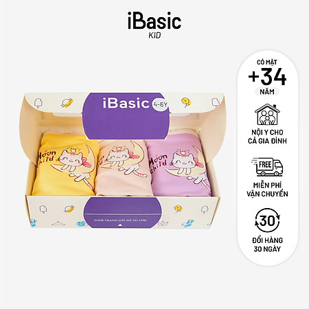 Hộp 3 quần lót bé gái cotton boyshort hoạ tiết iBasic PANG020