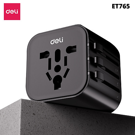 Ổ Cắm Chuyển Đổi Du Lịch Deli Sạc Nhanh 70W Củ Sạc Đa Năng DELI 4 Loại Chân Cắm Chuyển Đổi Dòng Điện