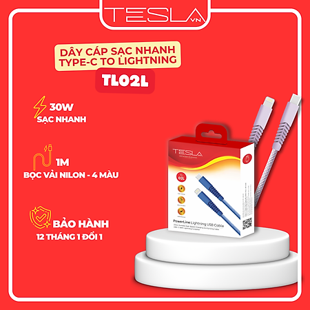 Cáp sạc nhanh TypeC-iP hàng chính hãng TESLA TL02L Nylon 1m | Bảo hành 12 tháng 1 đổi 1 | Made in Việt Nam