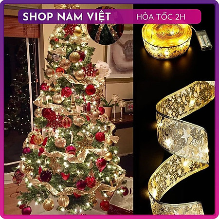Dây Led Ruy Băng Trang Trí Cây Thông Giáng Sinh Noel, Gói Quà