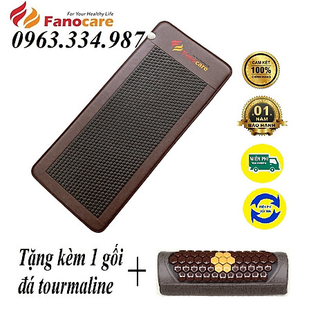 Thảm đá nhiệt nóng Fanocare KT 80x190x3.5cm C2500D lục giác đen (Tặng kèm 1 gối đá tourmaline)