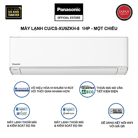 Máy lạnh/Điều hòa Panasonic CU/CS-XU9ZKH-8 - Công suất 1HP - Một chiều - Lọc sạch không khí nanoeX - Kết nối wifi - Hàng chính hãng