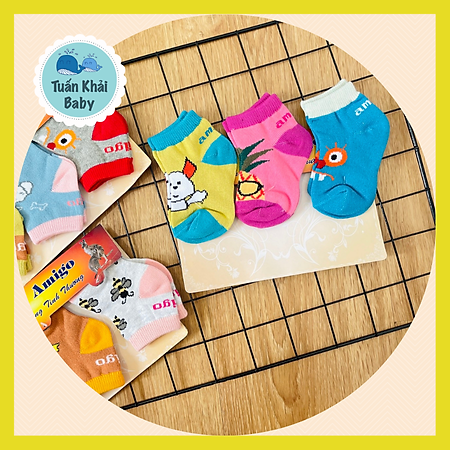 SET 3 ĐÔI Tất Sơ Sinh Ánh Minh Amigo | Vớ Sơ sinh AMIGO sơ sinh - 9 tháng| chất vải mềm mại, co giãn tốt, ấm chân bé