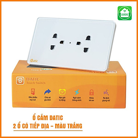 Ổ Cắm Datic 2 Ổ Có Tiếp Địa  Màu Trắng