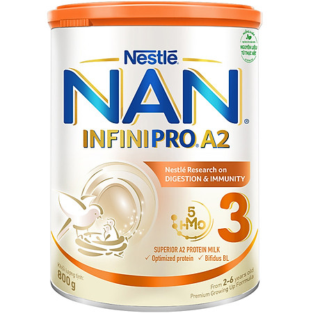 Sữa bột NAN INFINIPRO A2 Thụy Sĩ 3 800g với đạm quý A2 tiêu hóa tốt sau 7 ngày và 5HMO tăng cường đề kháng (2 - 6 tuổi)