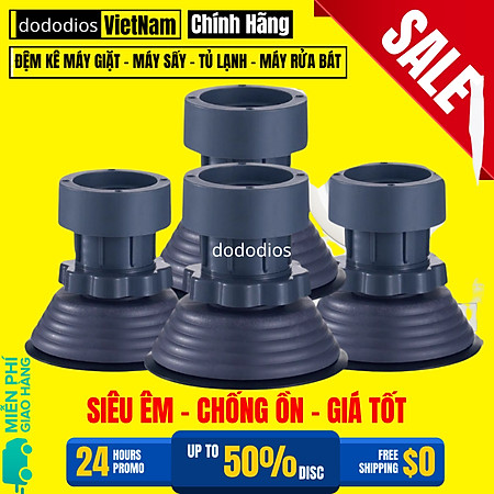 Bộ 4 chân chống rung cho máy giặt, tủ lạnh - Chân kê tăng giảm chiều cao, đế cao su chống rung, chống trượt - Hàng chính hãng dododios