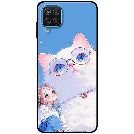 Ốp lưng cho Samsung A12 - A22 4G - Samsung F12 - M12 - Cô Gái Và Mèo Kính - Hàng Chính Hãng