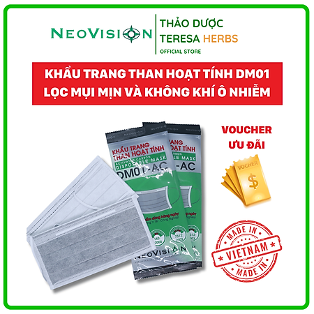 Khẩu Trang Y Tế (Combo 100 cái) 4 lớp - Khẩu Trang Y Tế Than Hoạt Tính NeoVision DM01 Kháng Khuẩn Chống Nước - AC Đạt Chuẩn Lọc Chuẩn Nelson, ngăn ngừa bụi và vi khuẩn bảo vệ cơ thể ( Hoa Kỳ)