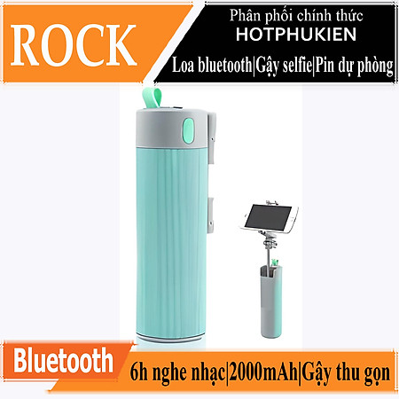 Loa Bluetooth kiêm gậy chụp ảnh Selfie đa năng 4 in 1 hiệu Rock Space RAU0583 hỗ trợ chức năng pin dự phòng 2000mAh (6h nghe nhạc liên tục, bắt sóng xa lên tới 10m) - hàng nhập khẩu