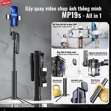 Gậy Quay Video MP19-S thông minh,chụp ảnh, livestream, kim loại bền bỉ, gimbal 360 dõi theo, nâng cấp, hàng chính hãng