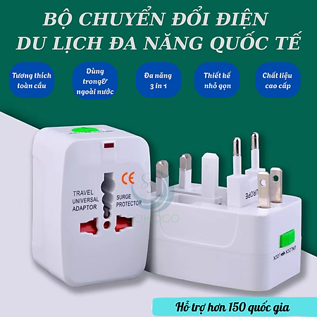 Bộ Chuyển Đổi Điện Du Lịch Đa Năng Quốc Tế- Ổ Cắm Chuyển Đổi Đa Chuẩn Cắm Toàn Cầu- Adapter Du Lịch 4 Trong 1 – Có Bảo Vệ Quá Áp- Travel Universal Adapter with Surge Protector- Ổ Cắm Quốc Tế Đa Năng – Tương Thích 150+ Quốc Gia