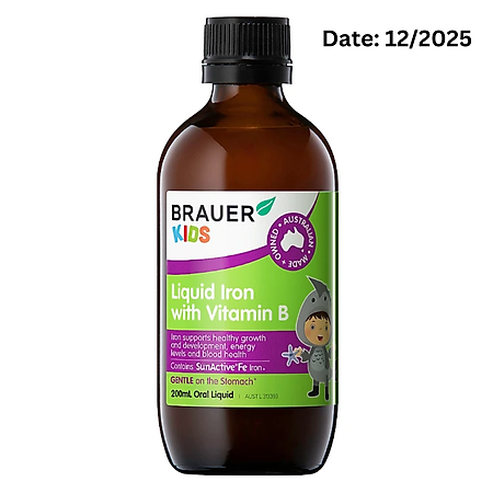 Siro BRAUER Kids Liquid Iron with vitamin B - Bổ sung sắt và vitamin B cho trẻ từ 1 tuổi (200ml)