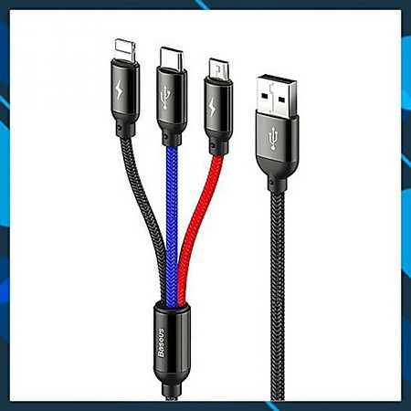 Cáp sạc 3 đầu Baseus Three Primary Colors 3-in-1 Cable USB For M+L+T 3.5A CAMLT-BSY - Hàng chính hãng