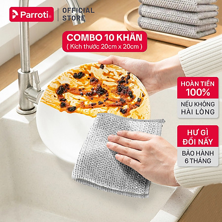 Khăn Lưới Rửa Chén Bát, Lau Bếp Sợi Kim Loại, Miếng Cọ Rửa Đa Năng, Giẻ Rửa Bát Đĩa, Xong Nồi 2 Trong 1 Parroti CA01