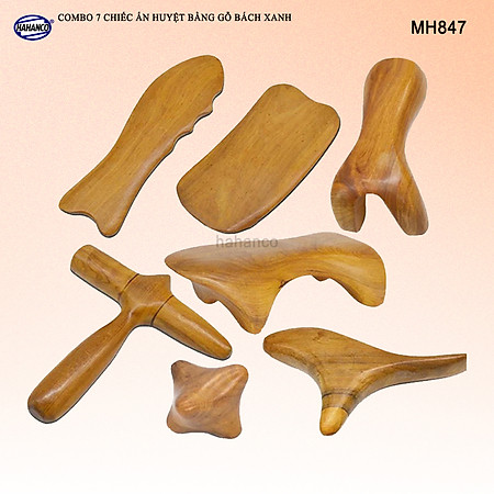 COMBO bộ 7 Dụng Cụ day ấn Huyệt Mát xa toàn thân kiểu Thái bằng gỗ Bách Xanh (MH847) Chăm sóc sức khỏe
