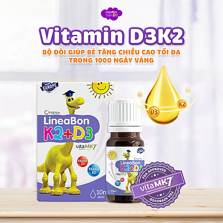 Vitamin k2 d3 Lineabon từ Châu Âu chứa MK7 giúp hấp thụ calci – Hỗ trợ hấp thu canxi tự nhiên cho trẻ, giúp tăng chiều cao, hết còi xương - Hết ngay khóc đêm, trằn trọc, mồ hôi trộn