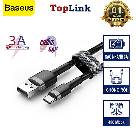 Cáp Sạc Nhanh Type-C Baseus CATKLF Sạc Nhanh 3A Q.C 3.0, Data Dây Bọc Dù - Hàng Chính Hãng
